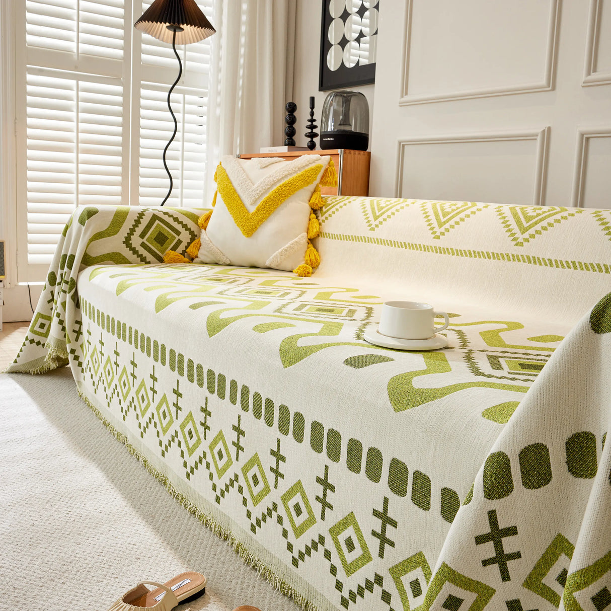 Boho Geometric Chenille Throw Sofa Cover Soft Textured Decorative Couch Blanket