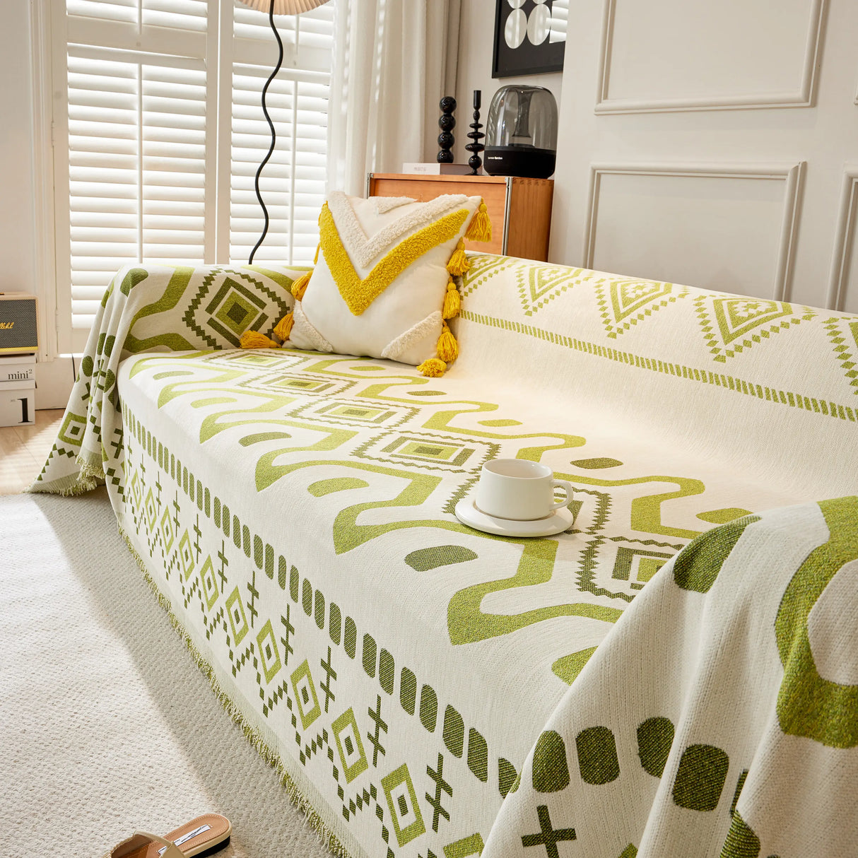 Boho Geometric Chenille Throw Sofa Cover Soft Textured Decorative Couch Blanket