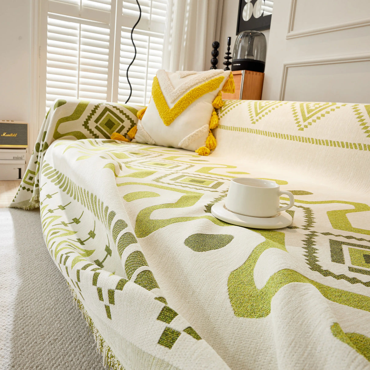 Boho Geometric Chenille Throw Sofa Cover Soft Textured Decorative Couch Blanket