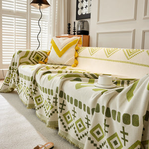 Boho Geometric Chenille Throw Sofa Cover Soft Textured Decorative Couch Blanket