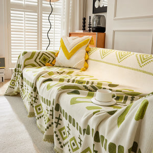 Boho Geometric Chenille Throw Sofa Cover Soft Textured Decorative Couch Blanket