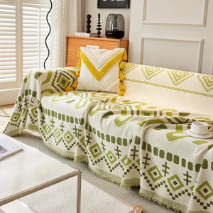 Boho Geometric Chenille Throw Sofa Cover Soft Textured Decorative Couch Blanket