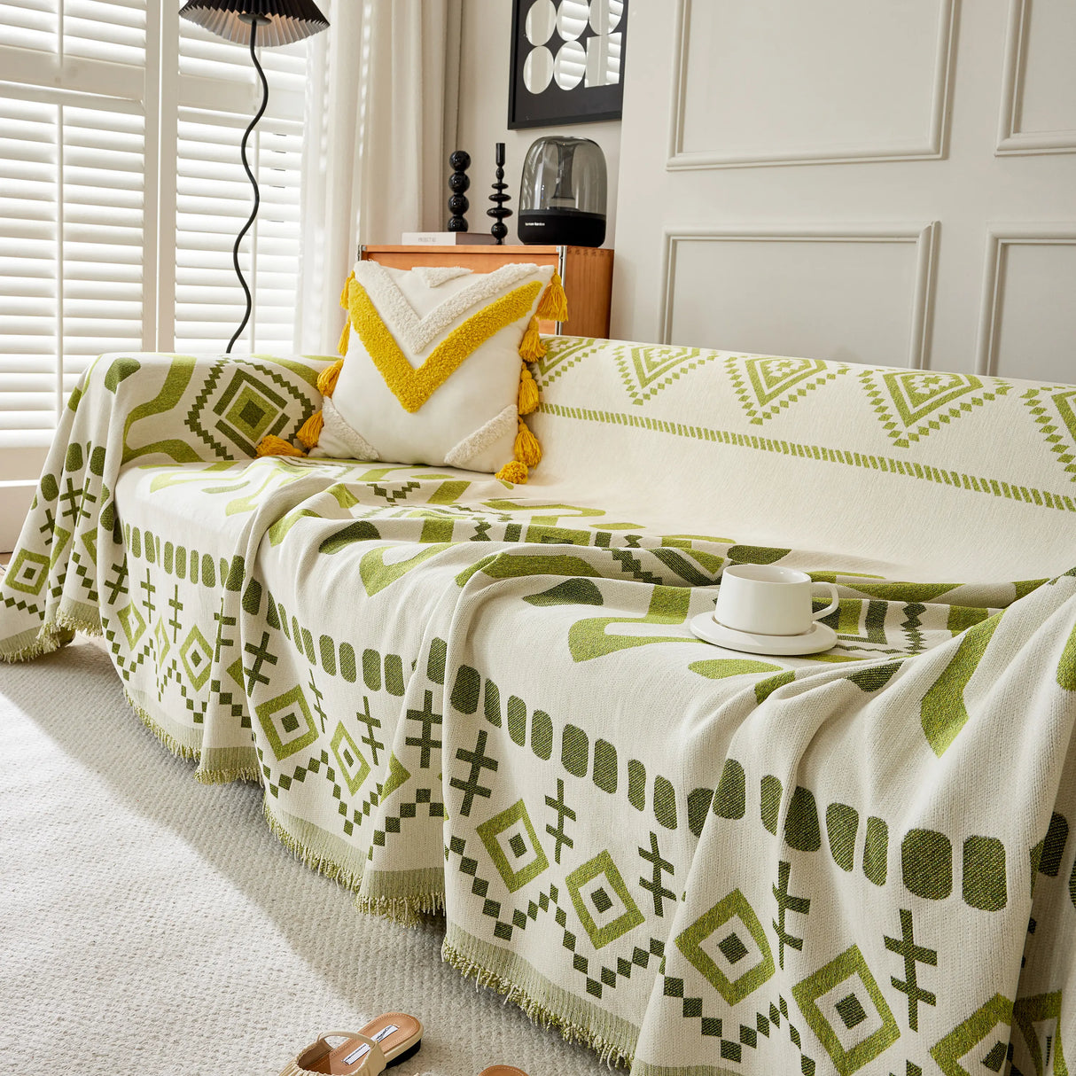 Boho Geometric Chenille Throw Sofa Cover Soft Textured Decorative Couch Blanket