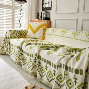 Boho Geometric Chenille Throw Sofa Cover Soft Textured Decorative Couch Blanket