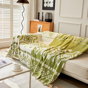 Boho Geometric Chenille Throw Sofa Cover Soft Textured Decorative Couch Blanket