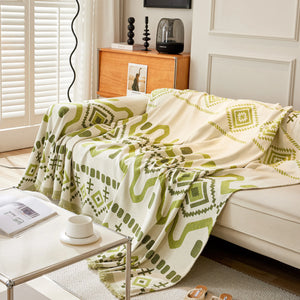 Boho Geometric Chenille Throw Sofa Cover Soft Textured Decorative Couch Blanket