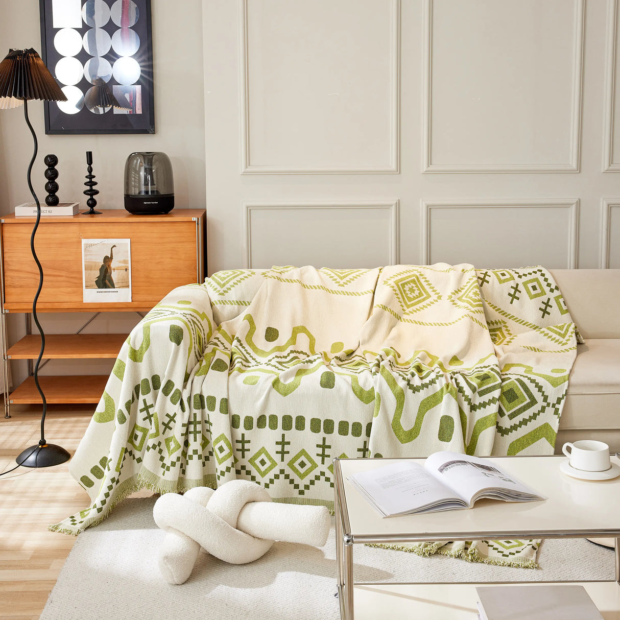 Boho Geometric Chenille Throw Sofa Cover Soft Textured Decorative Couch Blanket