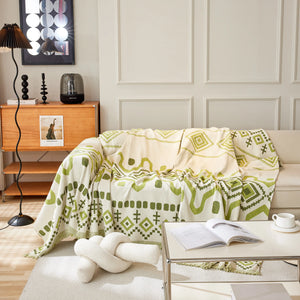 Boho Geometric Chenille Throw Sofa Cover Soft Textured Decorative Couch Blanket