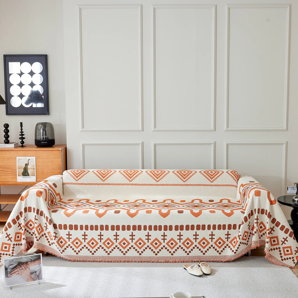 Boho Geometric Chenille Throw Sofa Cover Soft Textured Decorative Couch Blanket