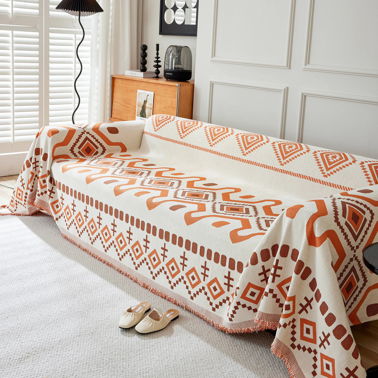 Boho Geometric Chenille Throw Sofa Cover Soft Textured Decorative Couch Blanket