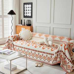 Boho Geometric Chenille Throw Sofa Cover Soft Textured Decorative Couch Blanket