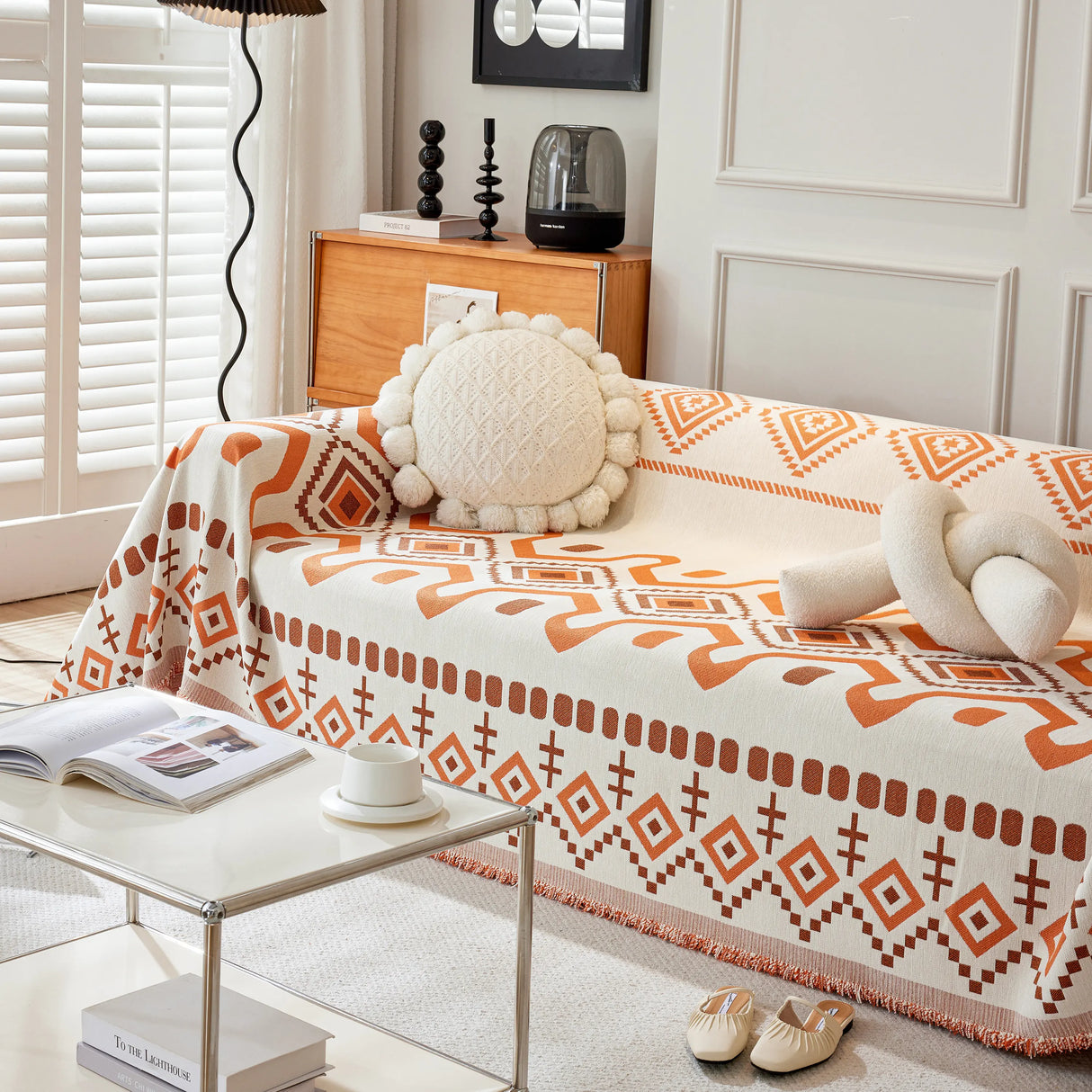 Boho Geometric Chenille Throw Sofa Cover Soft Textured Decorative Couch Blanket