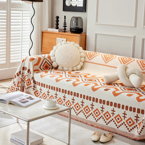 Boho Geometric Chenille Throw Sofa Cover Soft Textured Decorative Couch Blanket