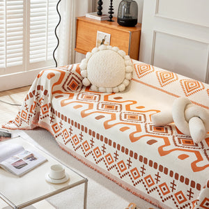 Boho Geometric Chenille Throw Sofa Cover Soft Textured Decorative Couch Blanket