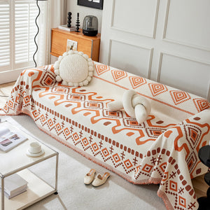 Boho Geometric Chenille Throw Sofa Cover Soft Textured Decorative Couch Blanket