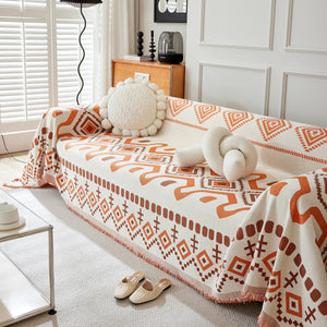 Boho Geometric Chenille Throw Sofa Cover Soft Textured Decorative Couch Blanket