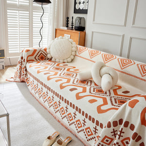 Boho Geometric Chenille Throw Sofa Cover Soft Textured Decorative Couch Blanket