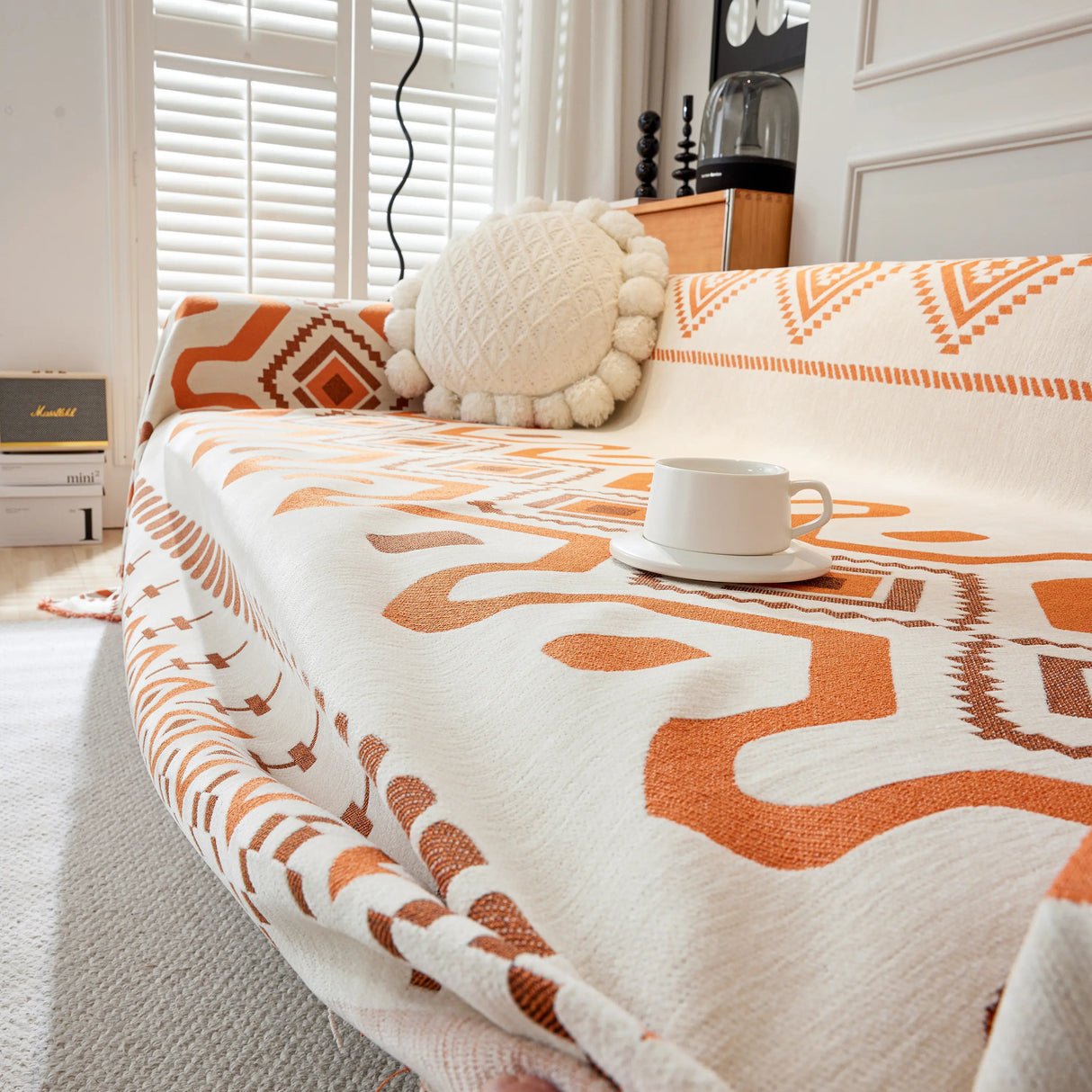 Boho Geometric Chenille Throw Sofa Cover Soft Textured Decorative Couch Blanket