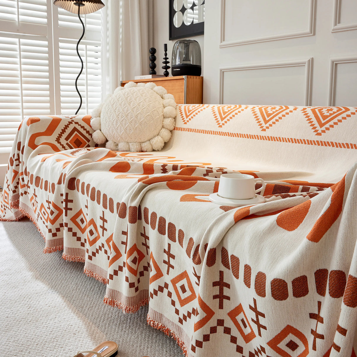 Boho Geometric Chenille Throw Sofa Cover Soft Textured Decorative Couch Blanket