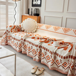 Boho Geometric Chenille Throw Sofa Cover Soft Textured Decorative Couch Blanket