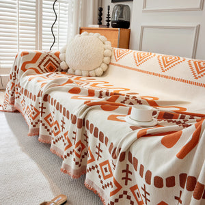 Boho Geometric Chenille Throw Sofa Cover Soft Textured Decorative Couch Blanket