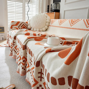 Boho Geometric Chenille Throw Sofa Cover Soft Textured Decorative Couch Blanket