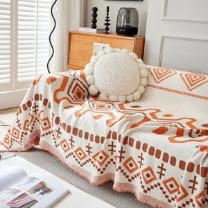 Boho Geometric Chenille Throw Sofa Cover Soft Textured Decorative Couch Blanket