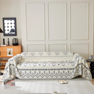 Boho Geometric Chenille Throw Sofa Cover Soft Textured Decorative Couch Blanket