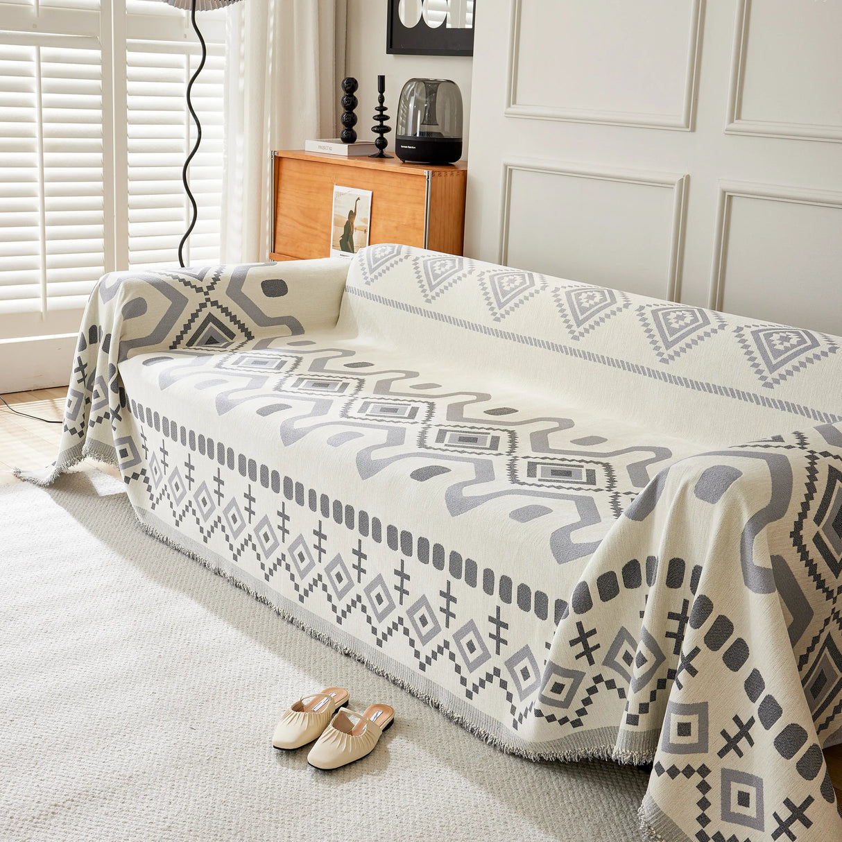 Boho Geometric Chenille Throw Sofa Cover Soft Textured Decorative Couch Blanket