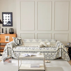 Boho Geometric Chenille Throw Sofa Cover Soft Textured Decorative Couch Blanket