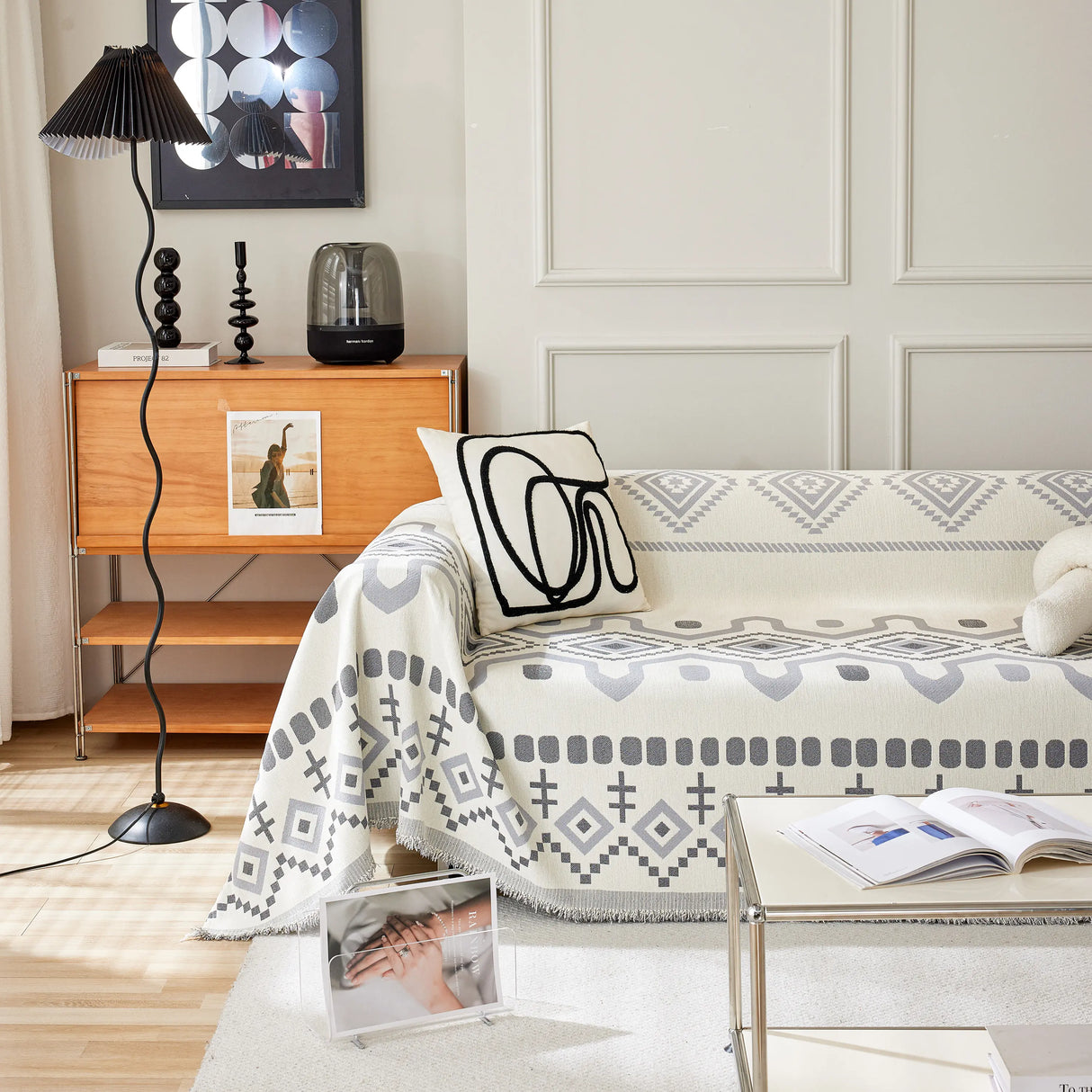 Boho Geometric Chenille Throw Sofa Cover Soft Textured Decorative Couch Blanket