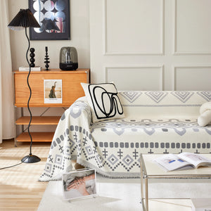 Boho Geometric Chenille Throw Sofa Cover Soft Textured Decorative Couch Blanket