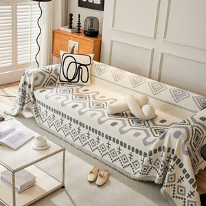 Boho Geometric Chenille Throw Sofa Cover Soft Textured Decorative Couch Blanket