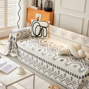 Boho Geometric Chenille Throw Sofa Cover Soft Textured Decorative Couch Blanket