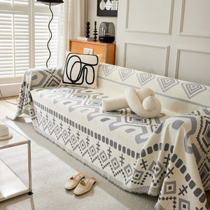 Boho Geometric Chenille Throw Sofa Cover Soft Textured Decorative Couch Blanket