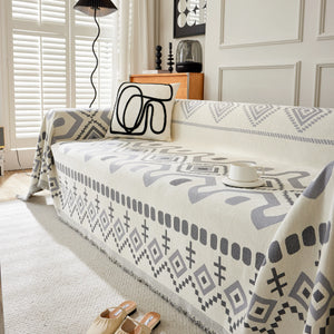 Boho Geometric Chenille Throw Sofa Cover Soft Textured Decorative Couch Blanket
