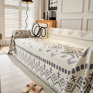 Boho Geometric Chenille Throw Sofa Cover Soft Textured Decorative Couch Blanket
