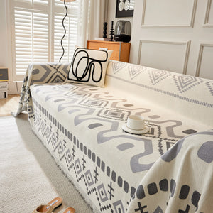 Boho Geometric Chenille Throw Sofa Cover Soft Textured Decorative Couch Blanket