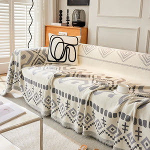 Boho Geometric Chenille Throw Sofa Cover Soft Textured Decorative Couch Blanket