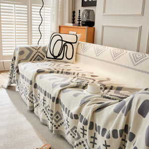 Boho Geometric Chenille Throw Sofa Cover Soft Textured Decorative Couch Blanket