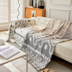Boho Geometric Chenille Throw Sofa Cover Soft Textured Decorative Couch Blanket