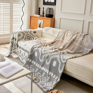 Boho Geometric Chenille Throw Sofa Cover Soft Textured Decorative Couch Blanket