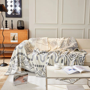 Boho Geometric Chenille Throw Sofa Cover Soft Textured Decorative Couch Blanket