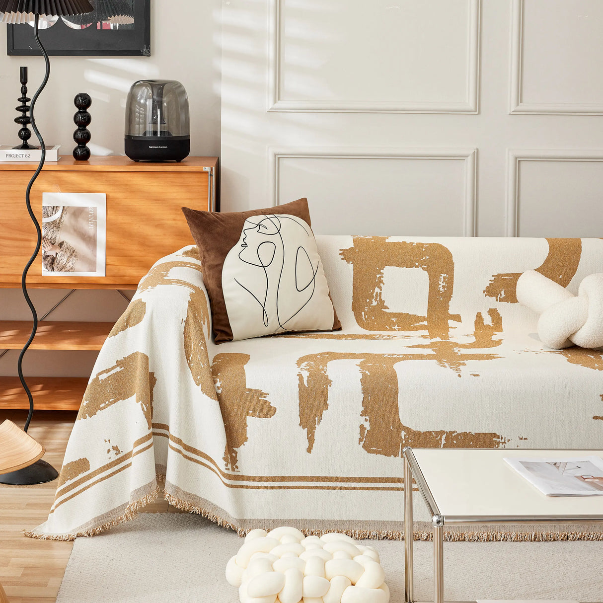 Chenille Abstract Soft Thick Reversible Oversized Couch Cover Blanket, Blanket on Sofa and The Couch