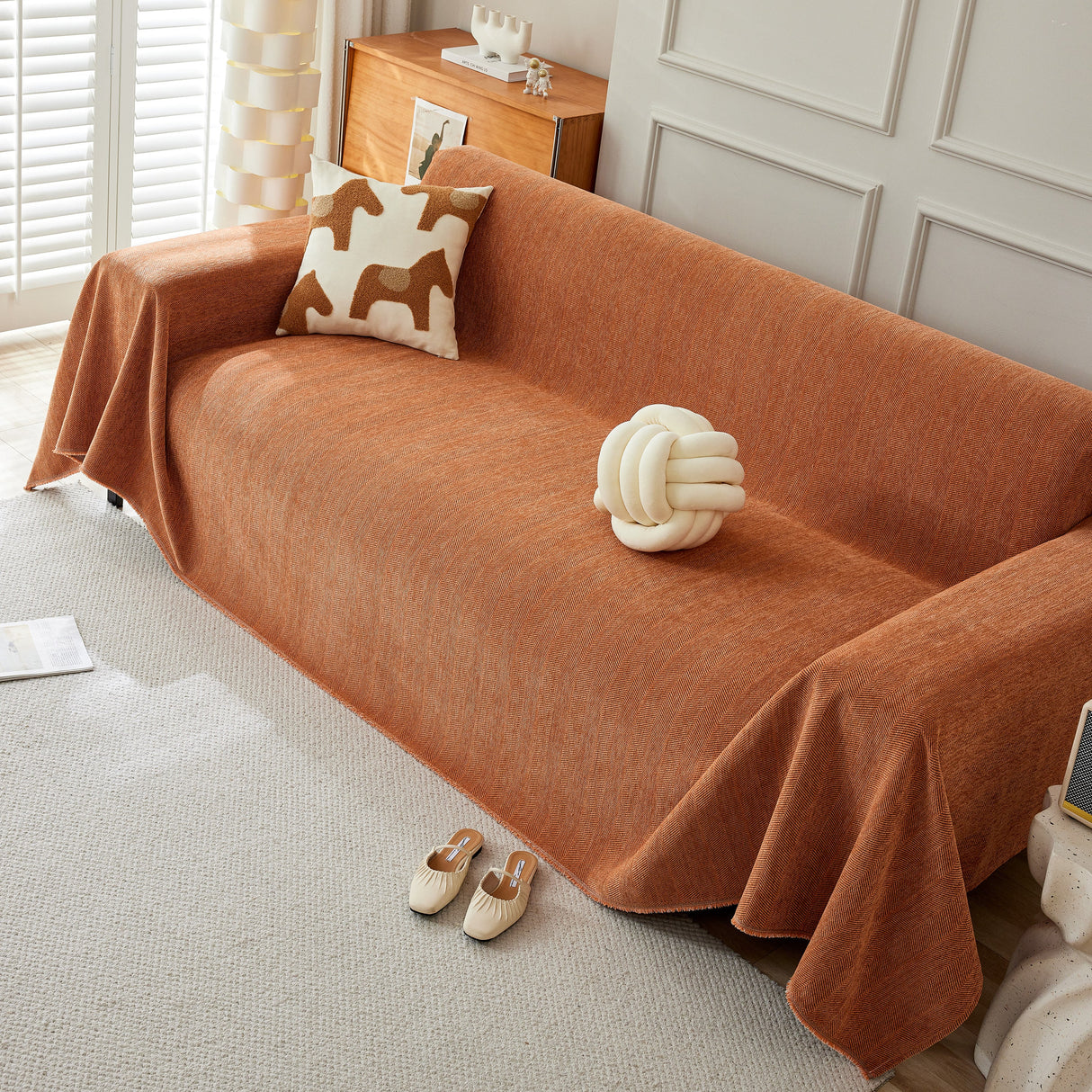 Herringbone Oversized Chenille Couch Throw Cover Sofa Slipcovers Couch Covers for Sectional Couches