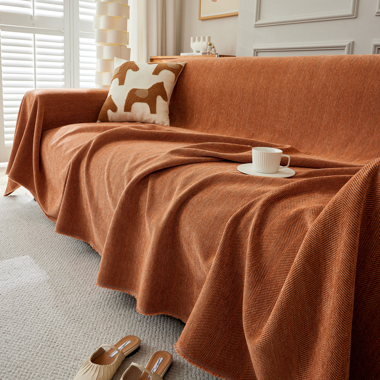 Herringbone Oversized Chenille Couch Throw Cover Sofa Slipcovers Couch Covers for Sectional Couches