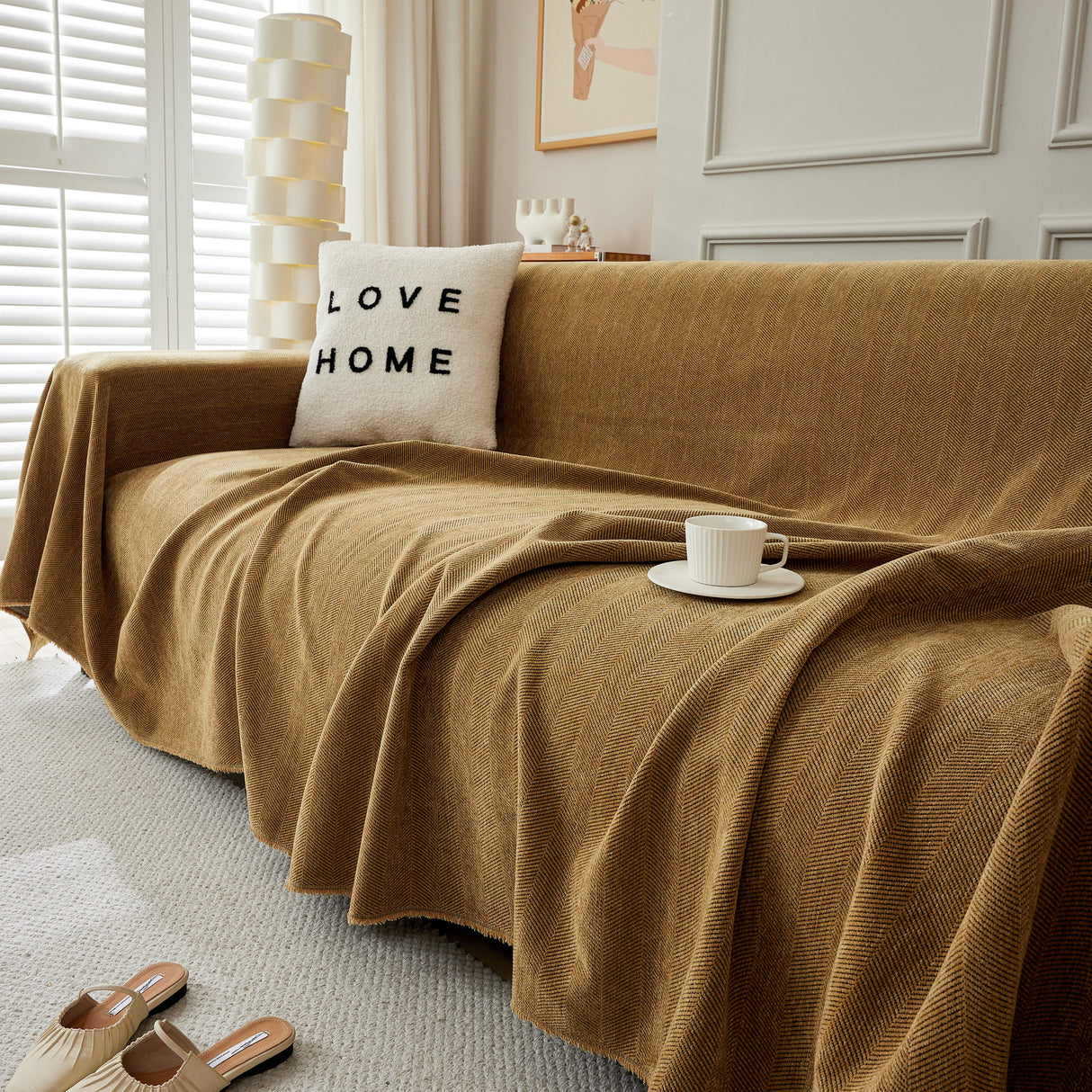 Herringbone Oversized Chenille Couch Throw Cover Sofa Slipcovers Couch Covers for Sectional Couches