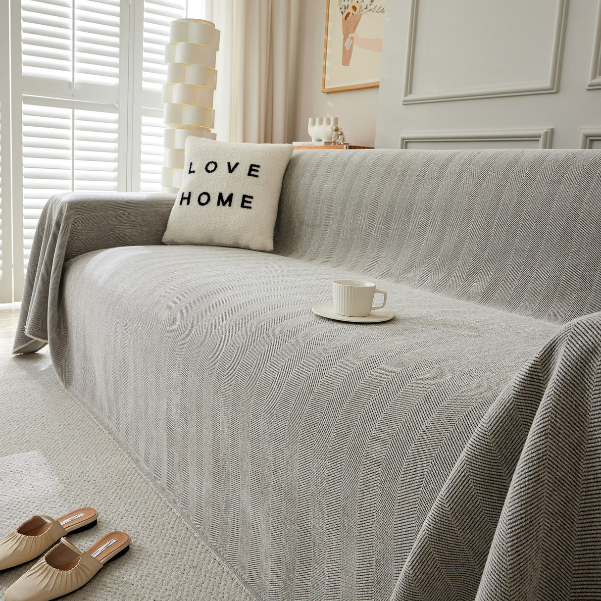 Herringbone Oversized Chenille Couch Throw Cover Sofa Slipcovers Couch Covers for Sectional Couches