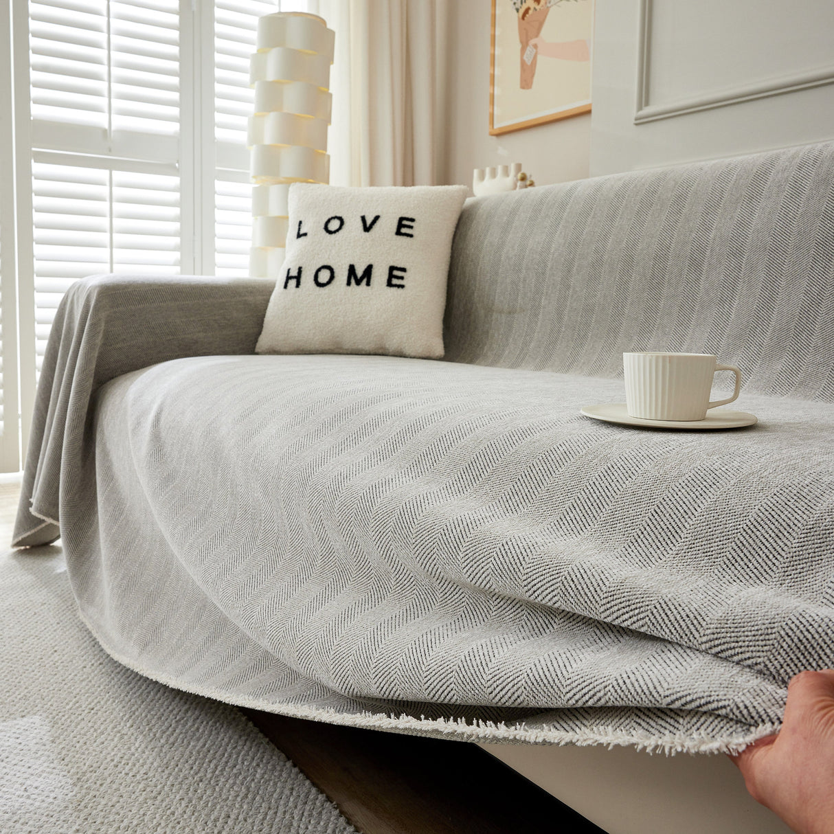 Herringbone Oversized Chenille Couch Throw Cover Sofa Slipcovers Couch Covers for Sectional Couches