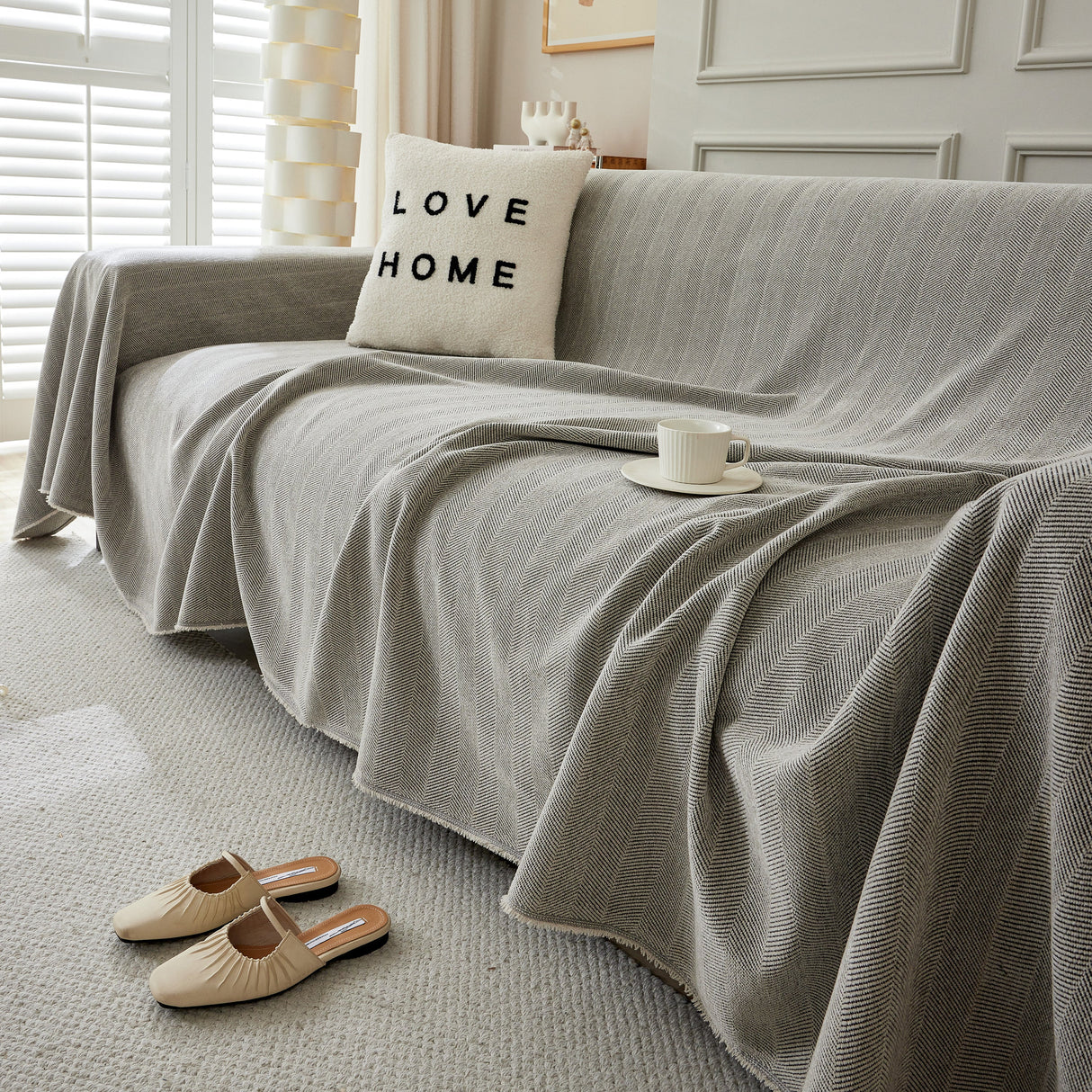 Herringbone Oversized Chenille Couch Throw Cover Sofa Slipcovers Couch Covers for Sectional Couches